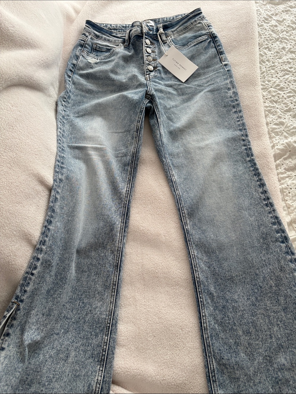 Flying Monkey Light Blue Button-Fly Flare Jeans